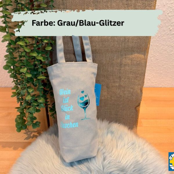 Robuste Bio-Baumwolle Weintasche „Wein ist Glück in Flaschen“ – Nachhaltige Flaschentasche für Camping & Outdoor